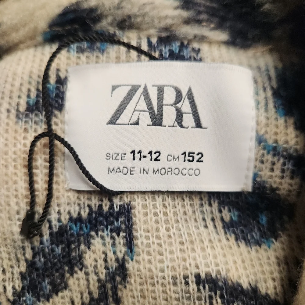 Zara Wool Blend Blue And Cream Structured Floral Overshirt Shacket Size 11 / 12